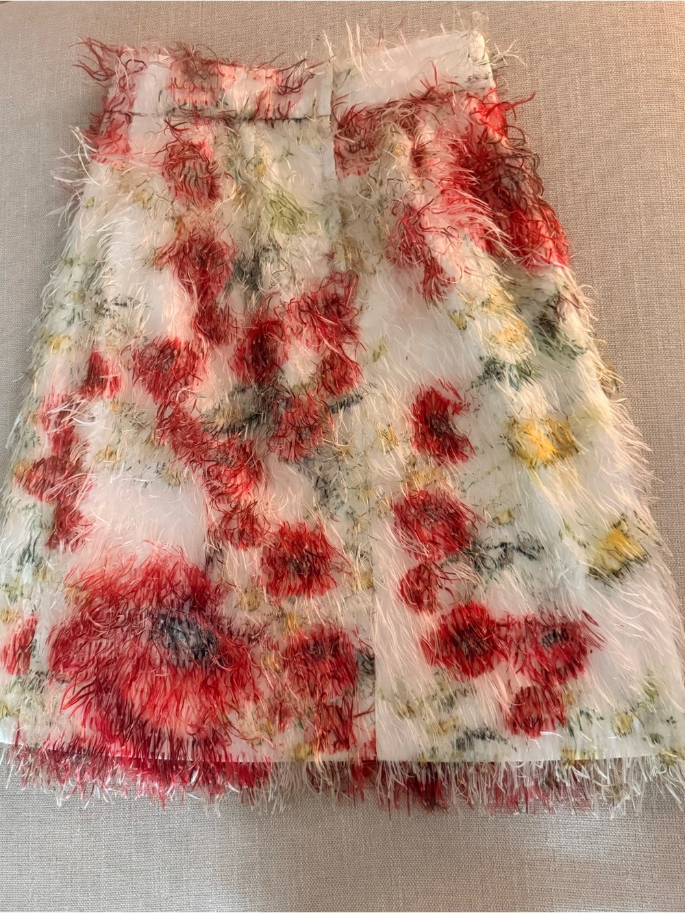 Dolce & Gabbana White Faux-Fur Mini Skirt with Red Floral - Picture 2 of 5